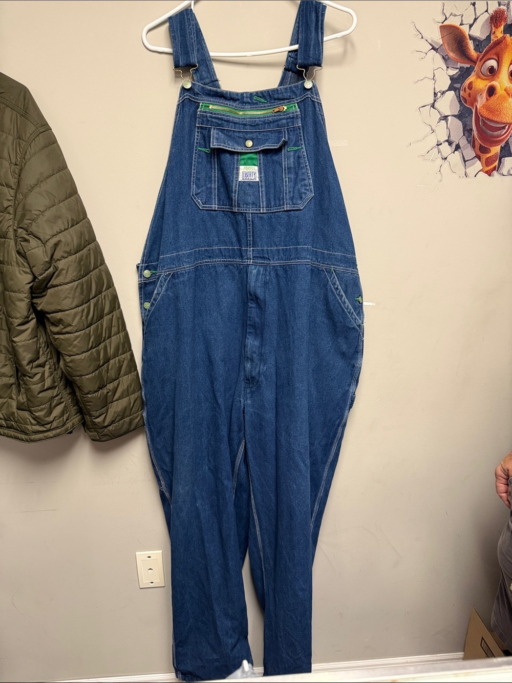 liberty Blue Denim Relaxed Men's Overalls with Green Accents